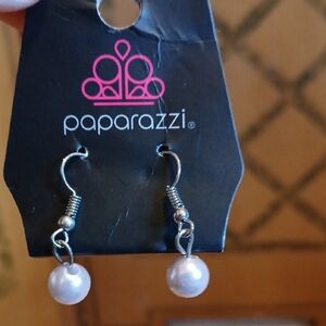 Paparazzi Elegant Silver and White Pearl Earrings